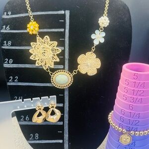 3 Piece Gold Necklace, Earrings, Bracelet Set
